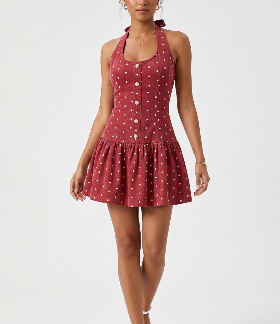 Vestido burgundy con polka dots blancos - DM1261 BURGUNDY