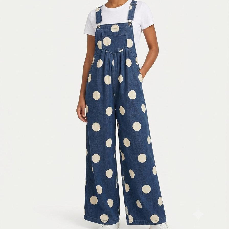 Jumper/overall tipo mahón con polka dots blancos - IB1130-72