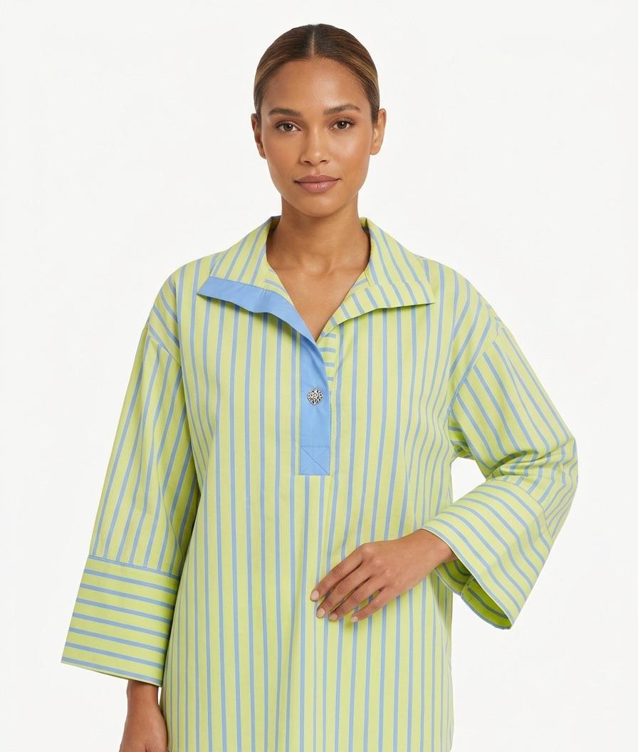 Blusa larga con rayas amarillas y azules - 1061051