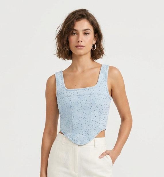 Corset denim azul cielo con rhinestones - BJ-26029 BLUE