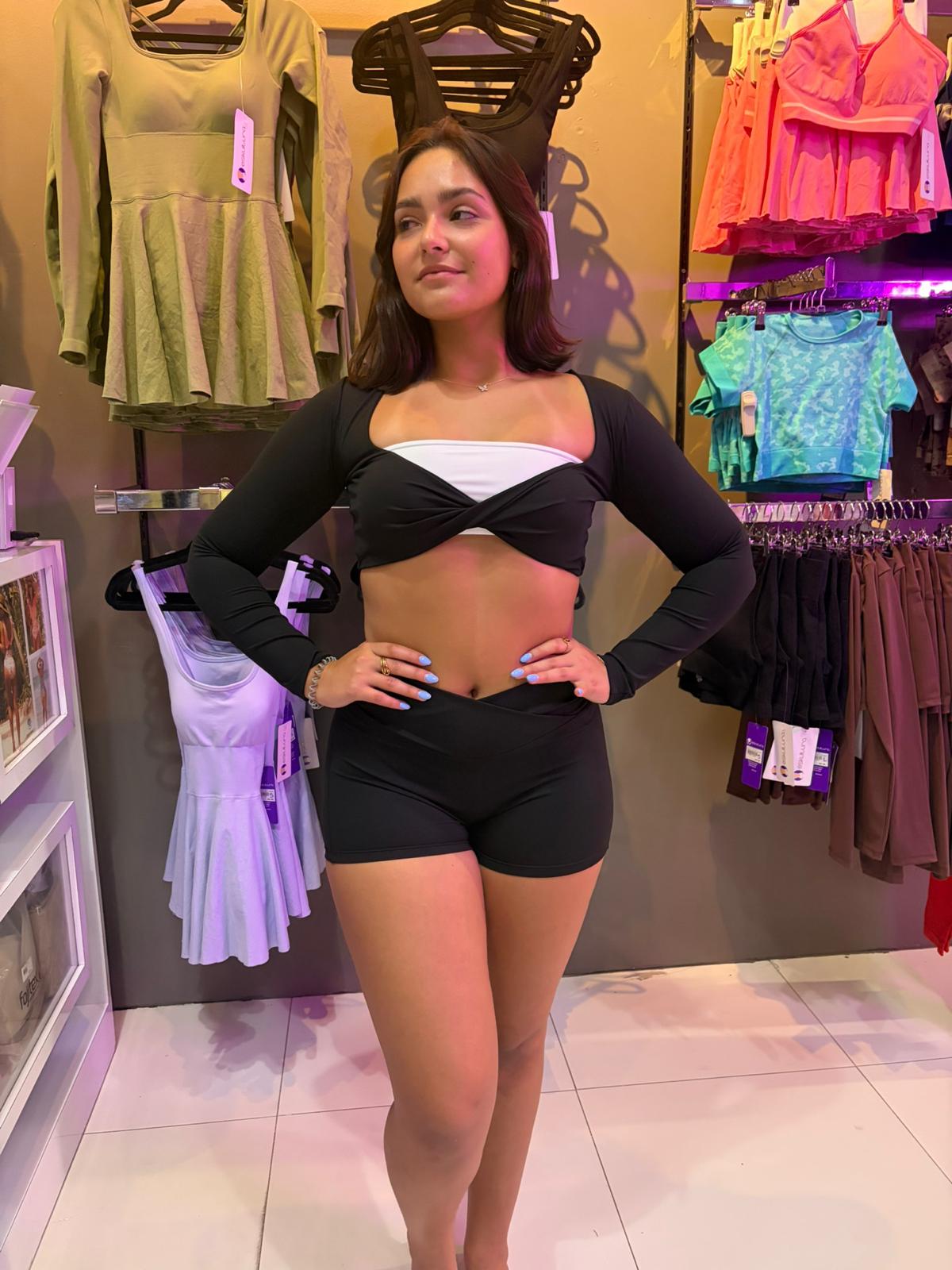 Set crop top bra/short - YLS83SET-BLACK