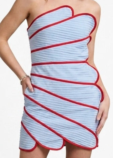 Vestido strapless azul y rojo - G7060