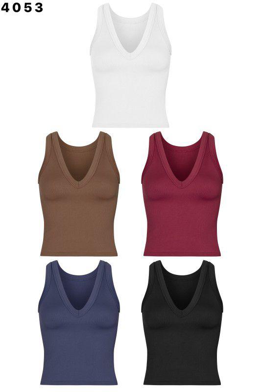 Top cuello V sin mangas   - 4053