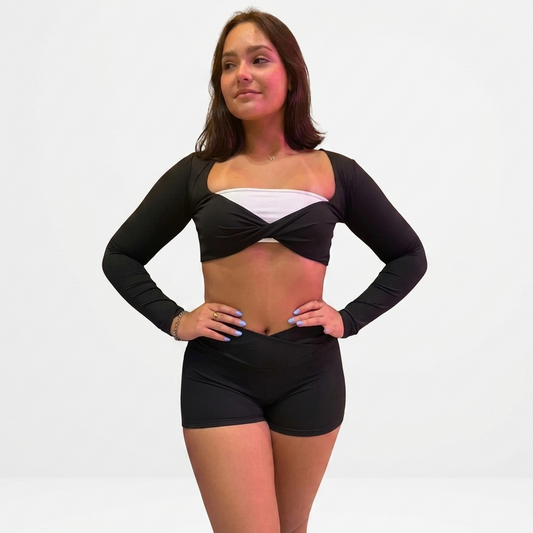 Set crop top bra/short - YLS83SET-BLACK