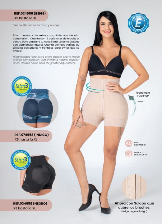 LEVANTA COLA EXTRA CORTO TALLE ALTO CON DOS FILAS DE BROCHES