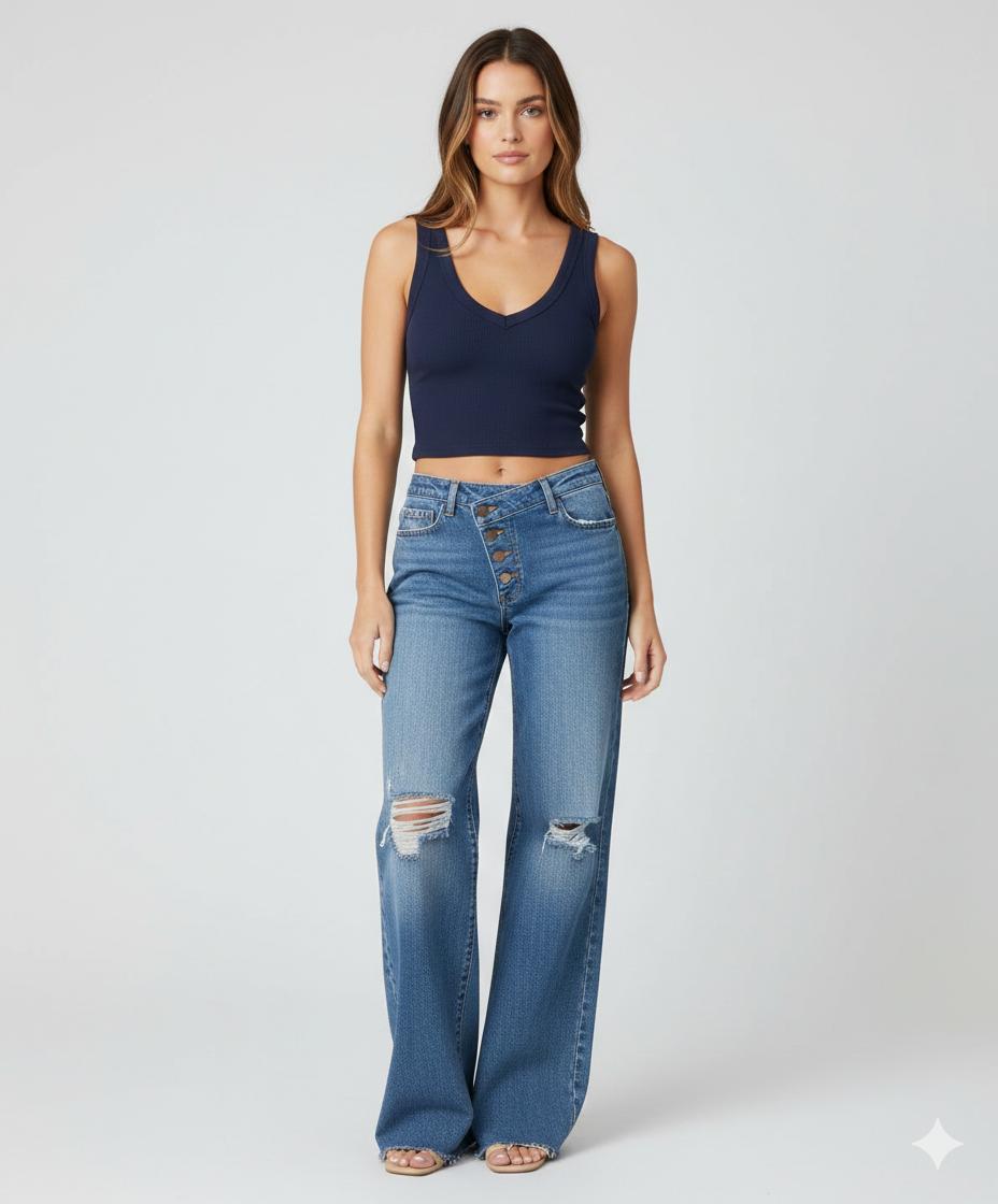 Top cuello V sin mangas   - 4053