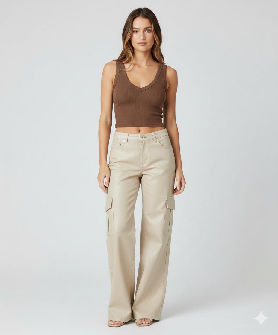 Top cuello V sin mangas   - 4053