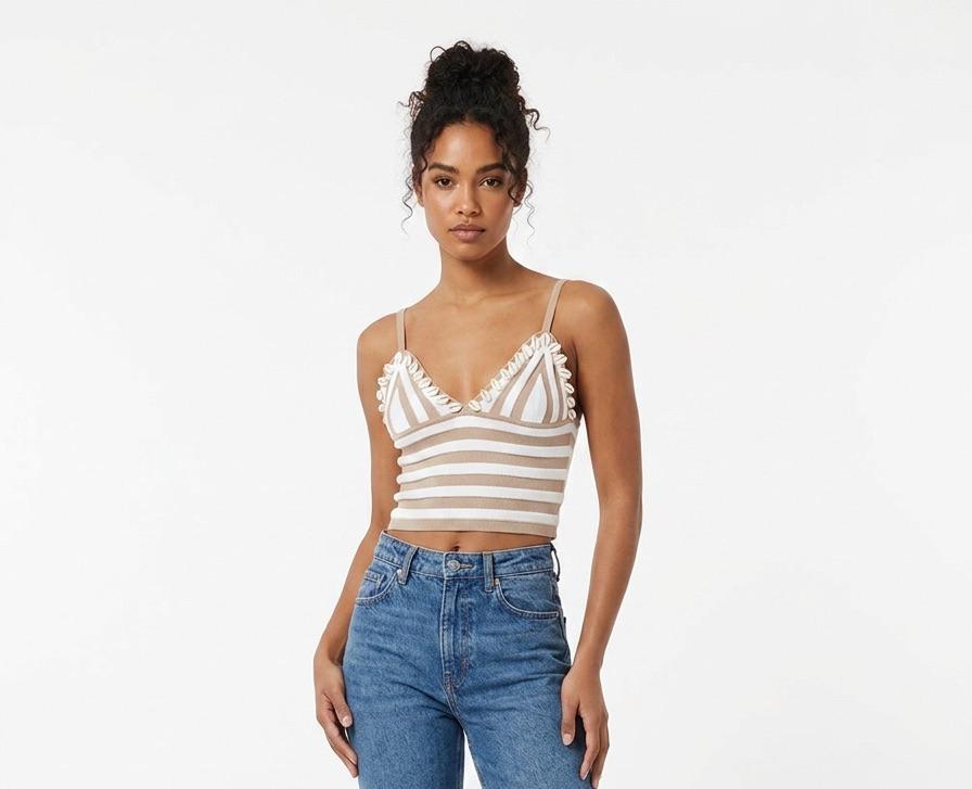 Top con rayas blancas y marrones - BT-26094 Beige