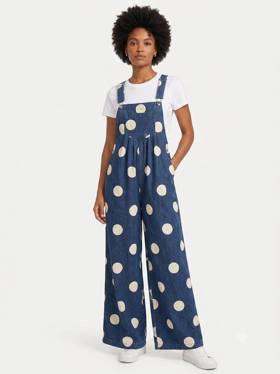 Jumper/overall tipo mahón con polka dots blancos - IB1130-72