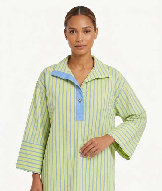 Blusa larga con rayas amarillas y azules - 1061051