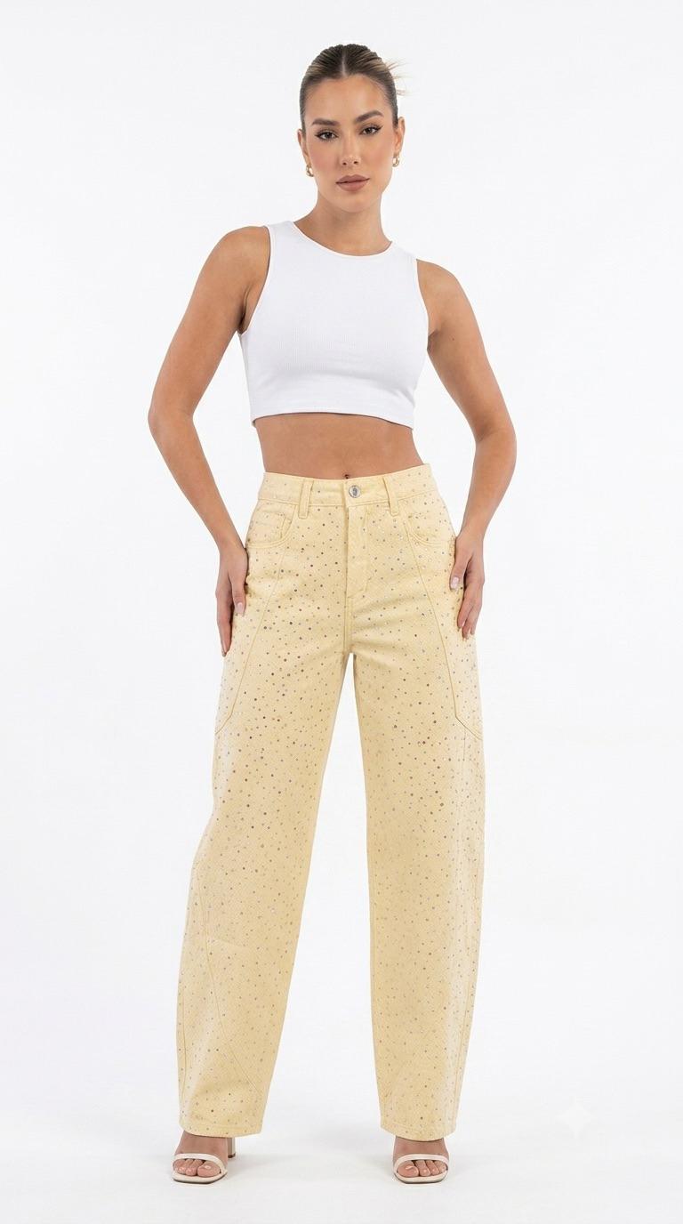 Mahón amarillo tipo bubble con rhinestones - BJ-26025-YELLOW