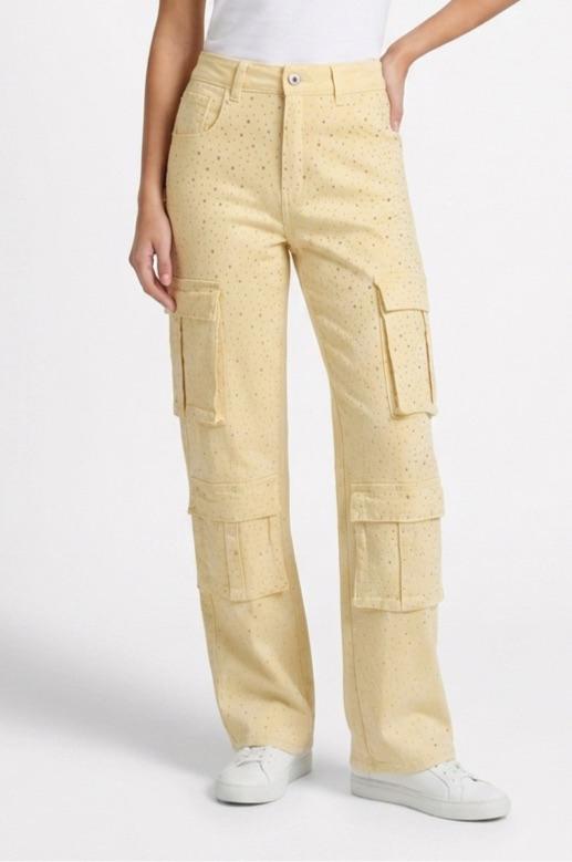 Mahón tipo cargo amarillo con rhinestones - BJ-25149 YELLOW