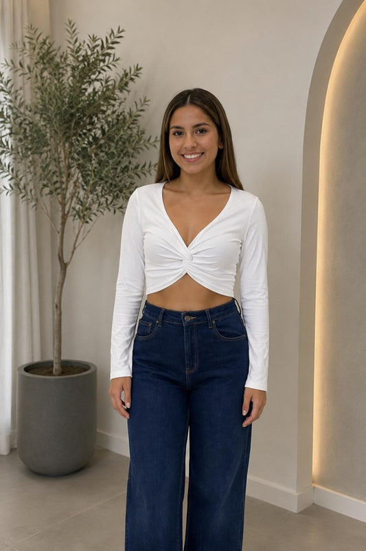 White twist long sleeve top - 1490-WHITE