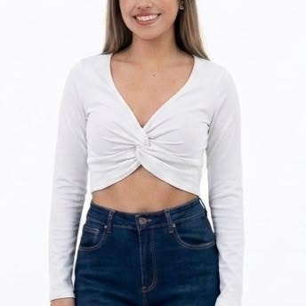 White twist long sleeve top - 1490-WHITE